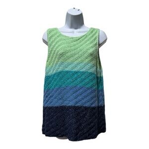 So Blue by Sigrid Olsen Sleeveless Knit Top L Blue Green Ombre Textured